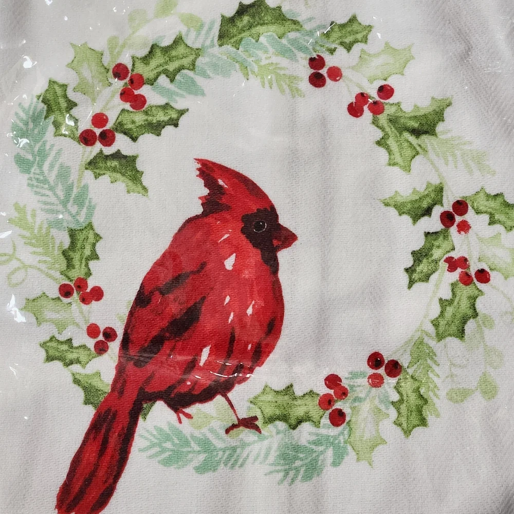 Mud Pie “Always With You” Cardinal Christmas Wreath Kitchen Towel NWT